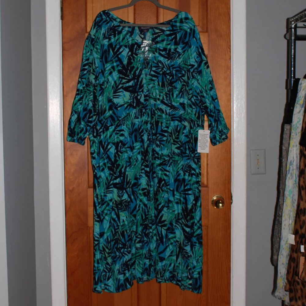 Roaman's Palm Print Button Down Dress